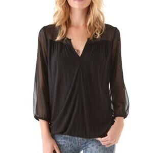 Soft Joie Precious Georgette Sheer Blouse Black Caviar XS